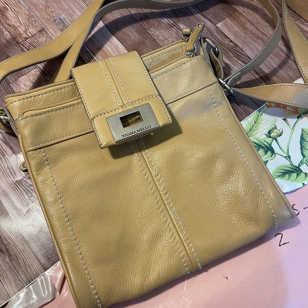 Tignanello Yellow Leather Crossbody with Front Flap